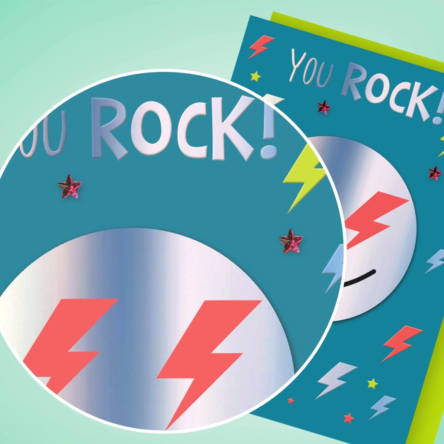 Hand-Finished Birthday Card You Rock! Zap-Tastic Embellished Emoji For Him
