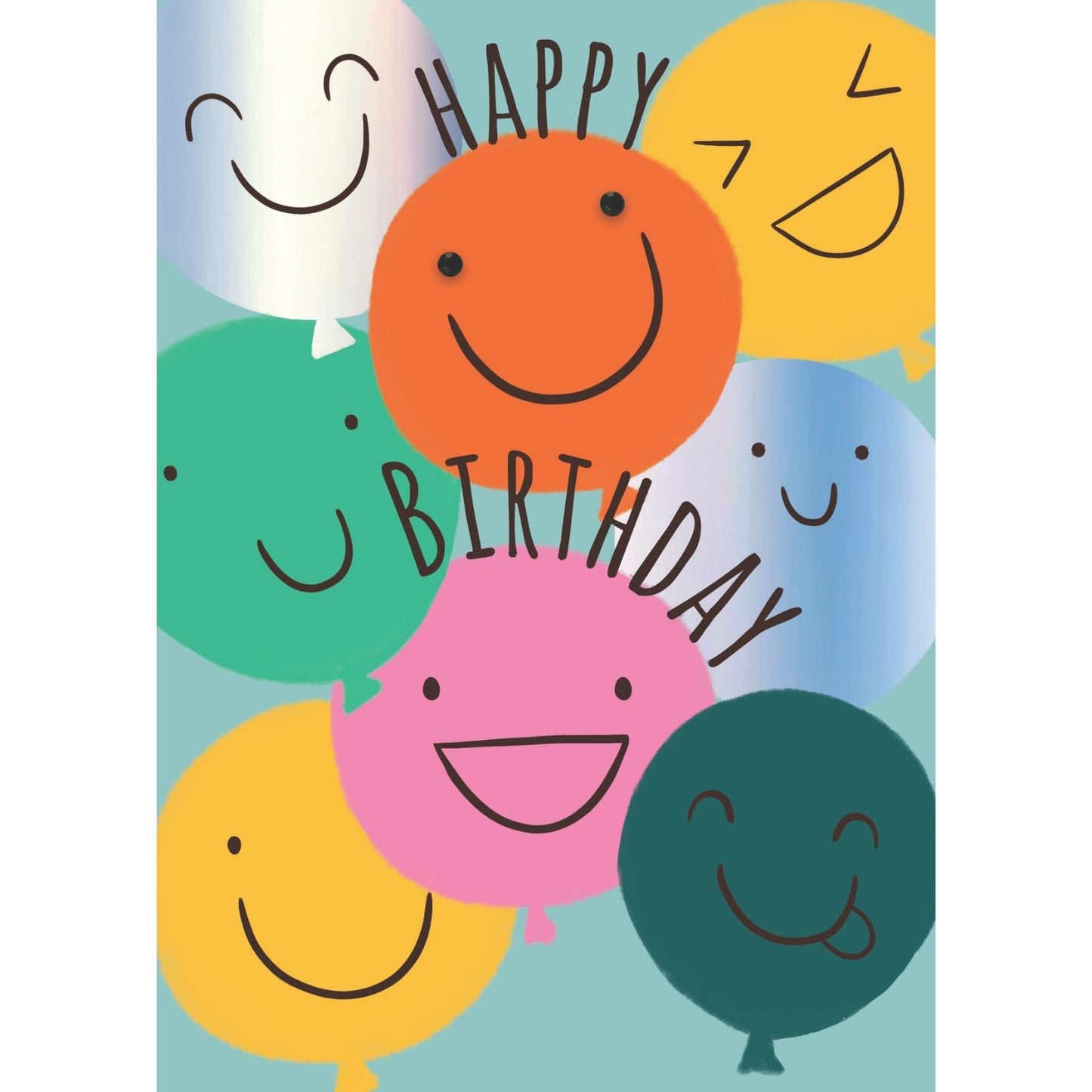 Hand-Finished Happy Birthday Greeting Card Celebration Emoji Balloons Foiled