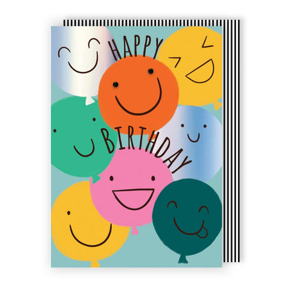 Hand-Finished Happy Birthday Greeting Card Celebration Emoji Balloons Foiled