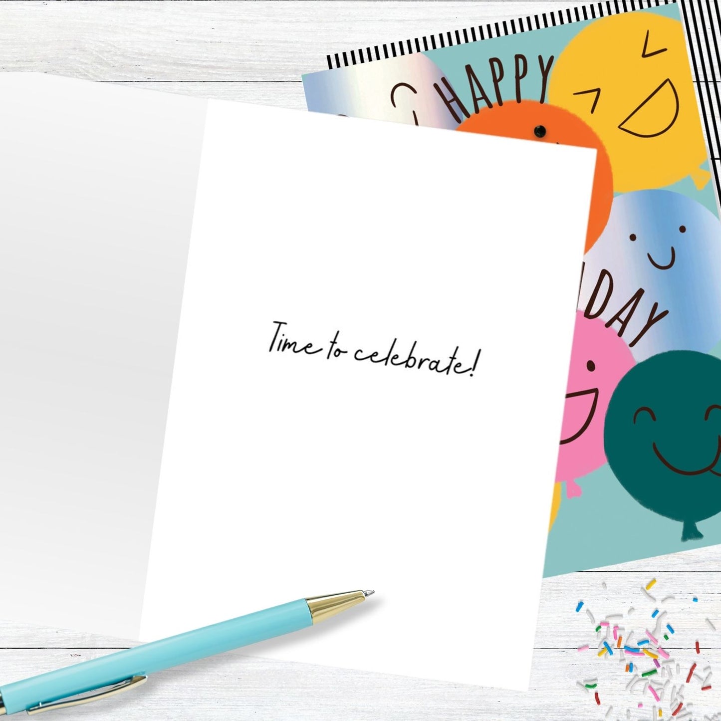 Hand-Finished Happy Birthday Greeting Card Celebration Emoji Balloons Foiled