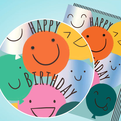 Hand-Finished Happy Birthday Greeting Card Celebration Emoji Balloons Foiled