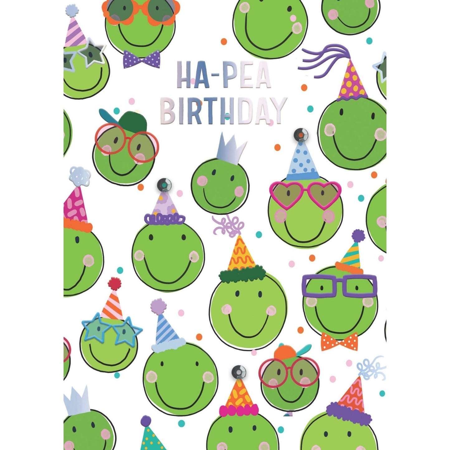 Hand-Finished Ha-Pea Birthday Greeting Card Happy Peas In Party Hats Celebration