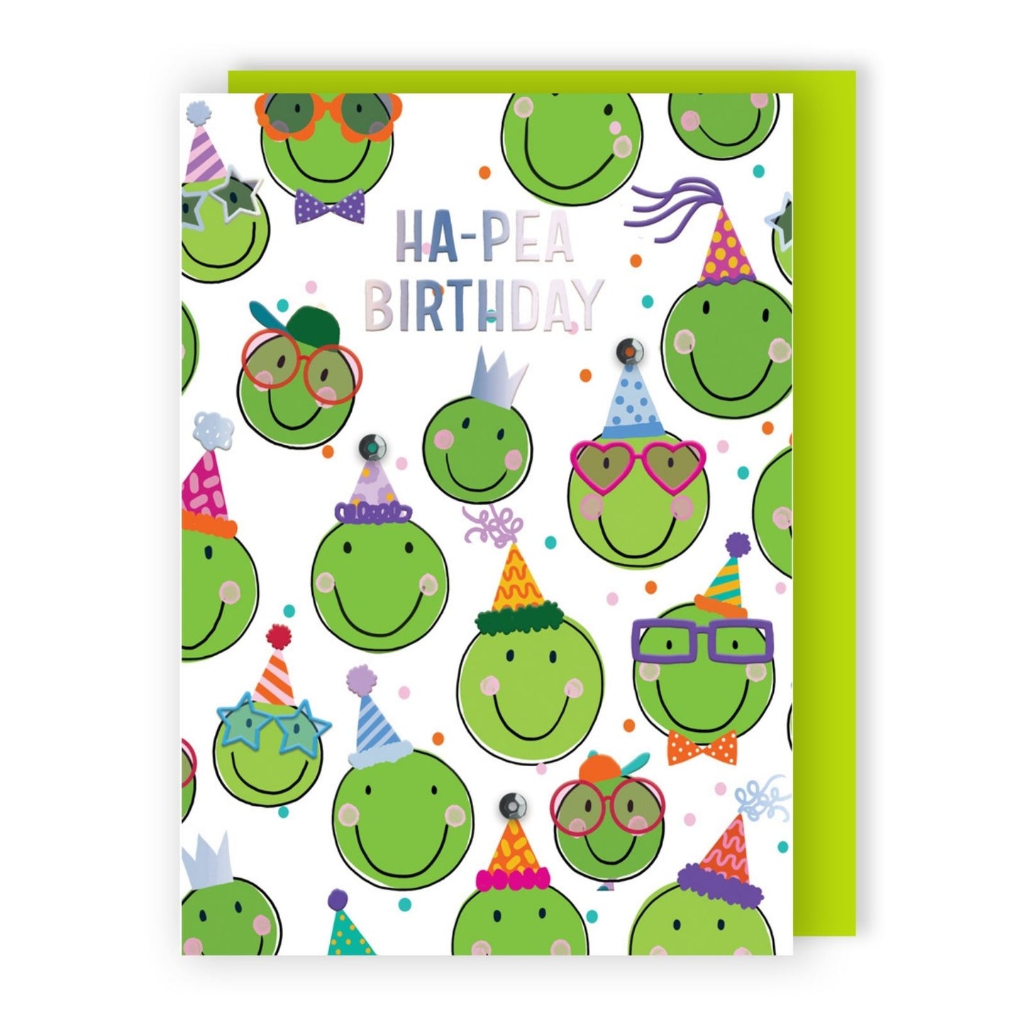 Hand-Finished Ha-Pea Birthday Greeting Card Happy Peas In Party Hats Celebration