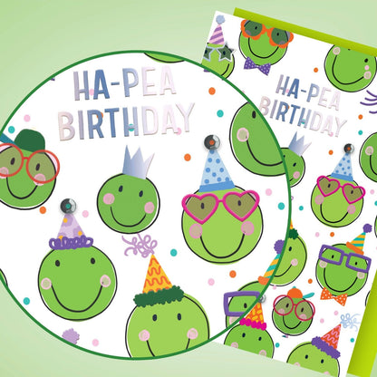 Hand-Finished Ha-Pea Birthday Greeting Card Happy Peas In Party Hats Celebration