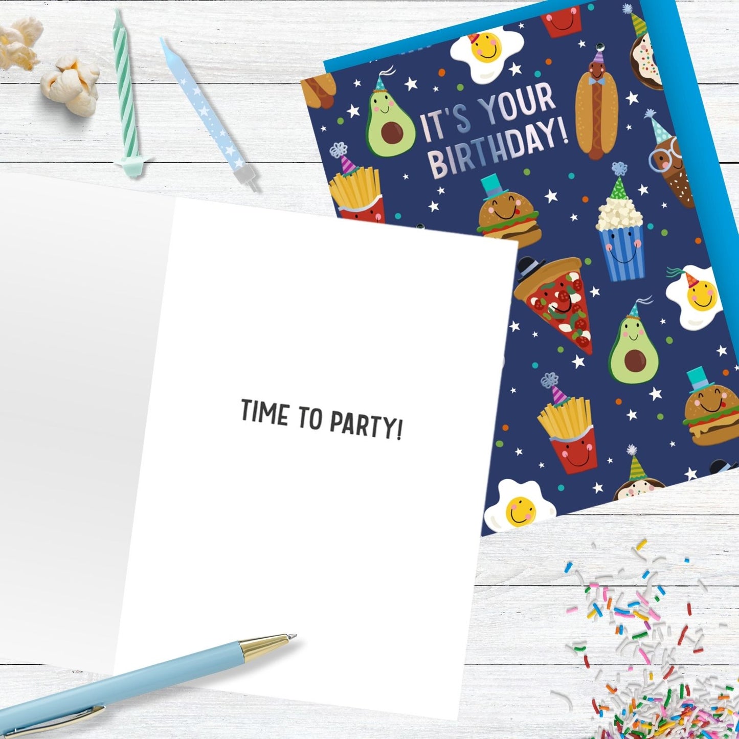 Hand-Finished It's Your Birthday! Party Food Greeting Card Birthday Party Feast