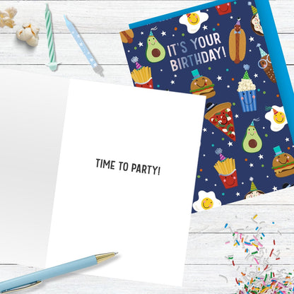 Hand-Finished It's Your Birthday! Party Food Greeting Card Birthday Party Feast