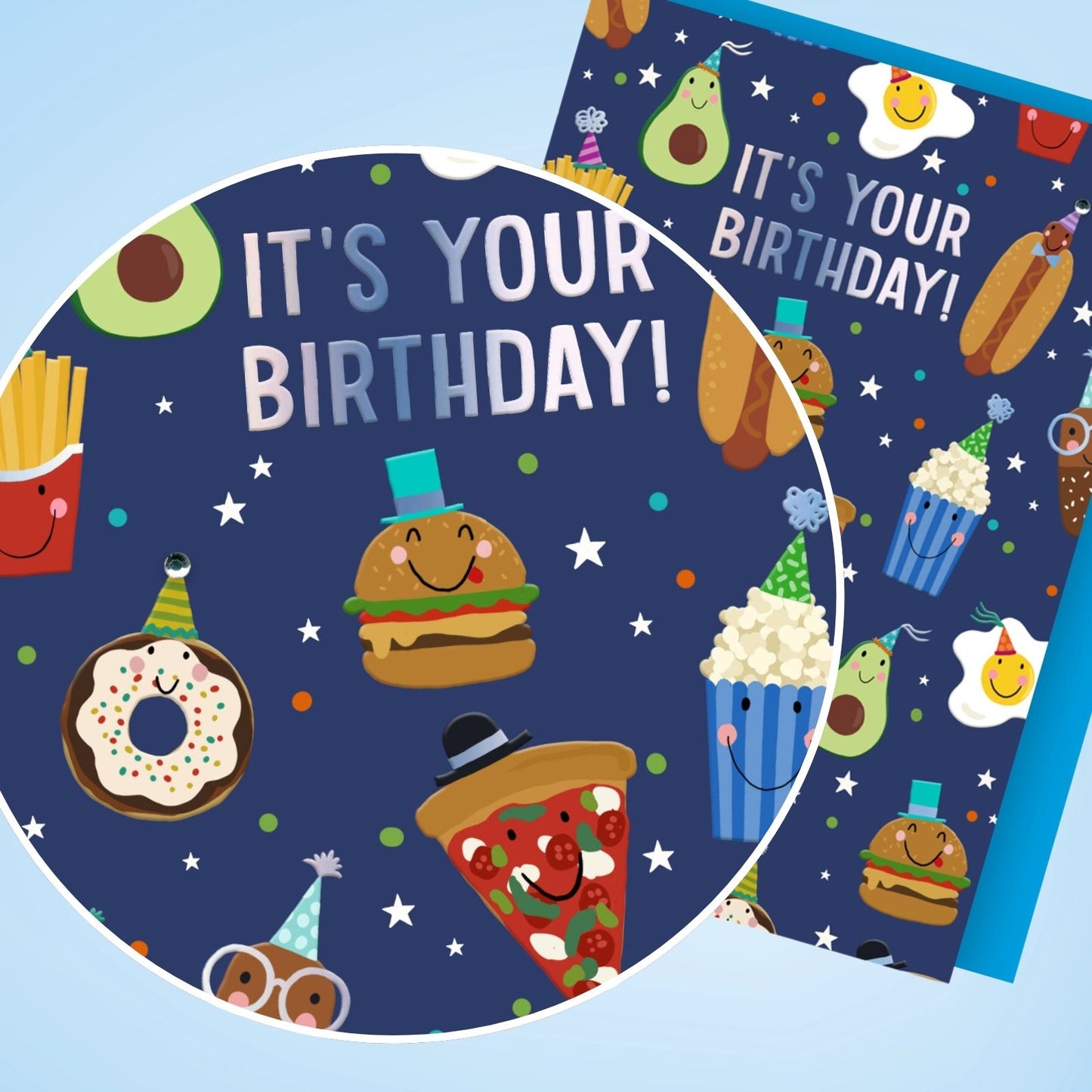 Hand-Finished It's Your Birthday! Party Food Greeting Card Birthday Party Feast