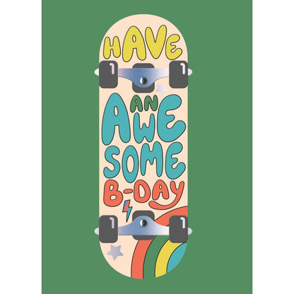 Hand-Finished Awesome Skateboard Birthday Card Radical Fun Celebration