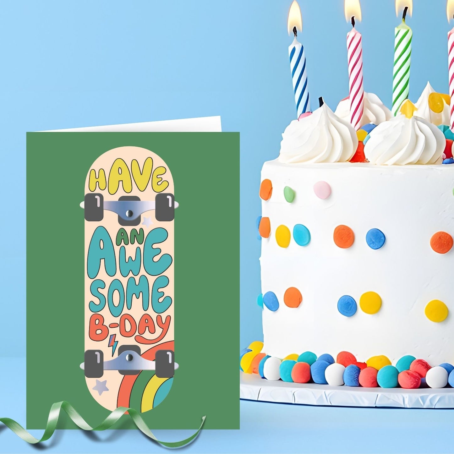 Hand-Finished Awesome Skateboard Birthday Card Radical Fun Celebration
