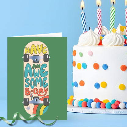 Hand-Finished Awesome Skateboard Birthday Card Radical Fun Celebration