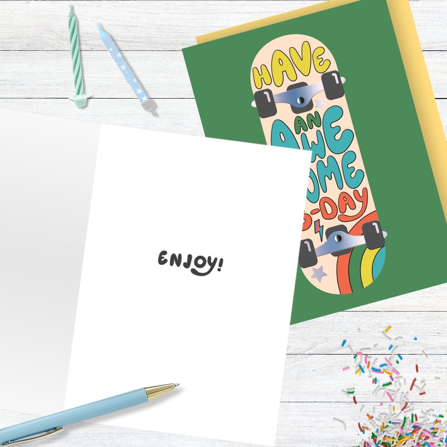Hand-Finished Awesome Skateboard Birthday Card Radical Fun Celebration
