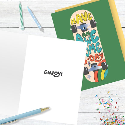 Hand-Finished Awesome Skateboard Birthday Card Radical Fun Celebration
