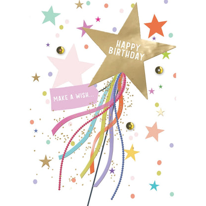 Hand-Finished Birthday Card Make A Wish Sparkling Dreams Embellished For Her