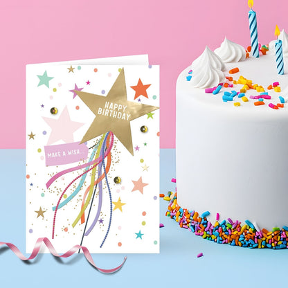 Hand-Finished Birthday Card Make A Wish Sparkling Dreams Embellished For Her