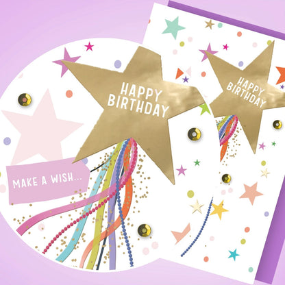 Hand-Finished Birthday Card Make A Wish Sparkling Dreams Embellished For Her