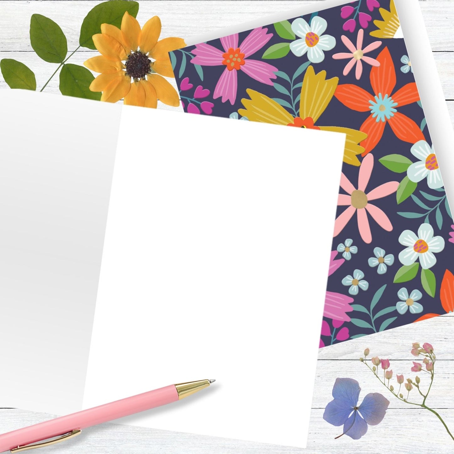 Hand-Finished Floral Card Embellished Greeting Card Blank For Any Occasion