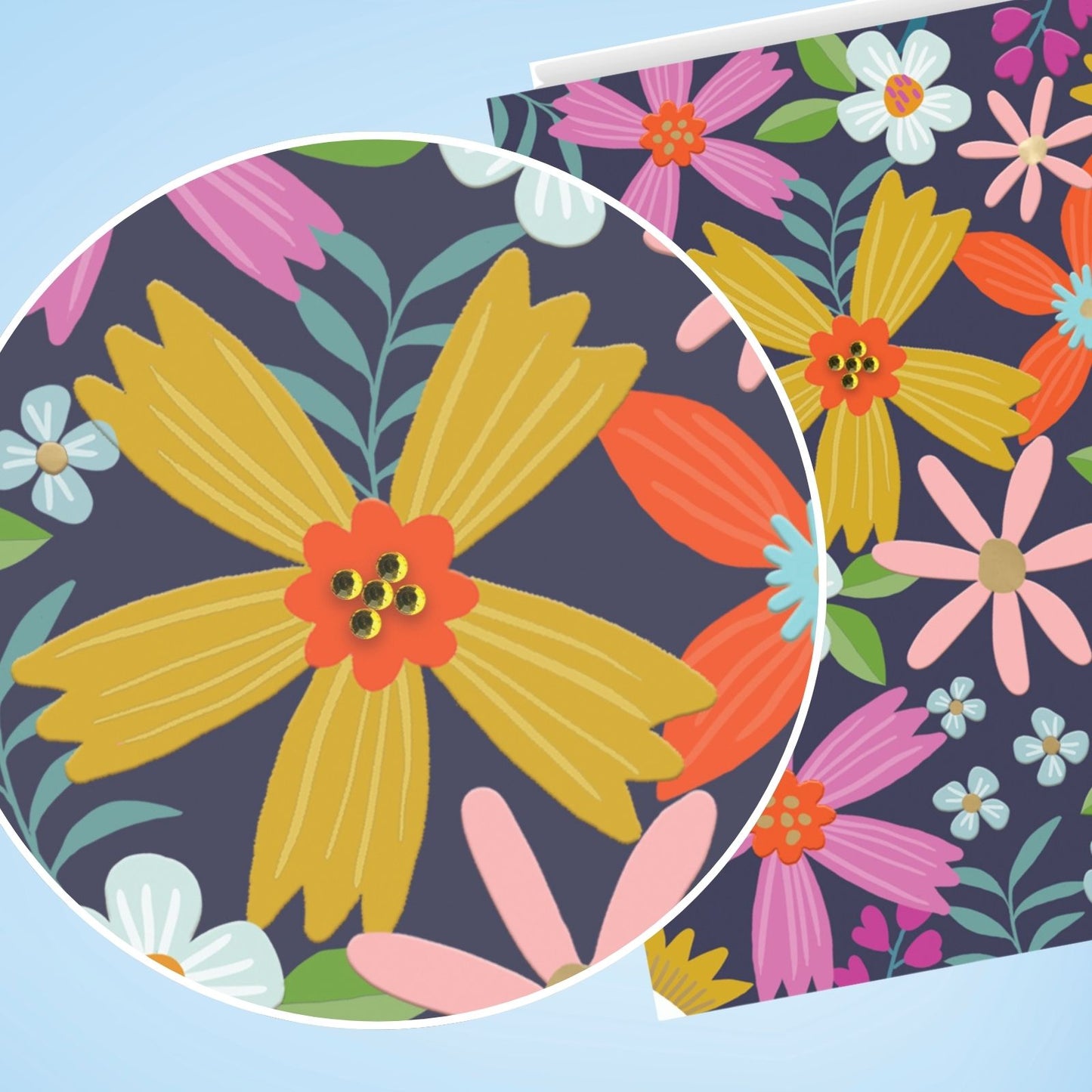 Hand-Finished Floral Card Embellished Greeting Card Blank For Any Occasion