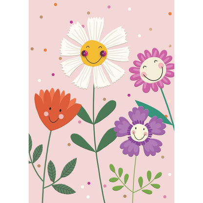 Hand-Finished Blank Any Occasion Greeting Card Happy Smiling Flower Blooms