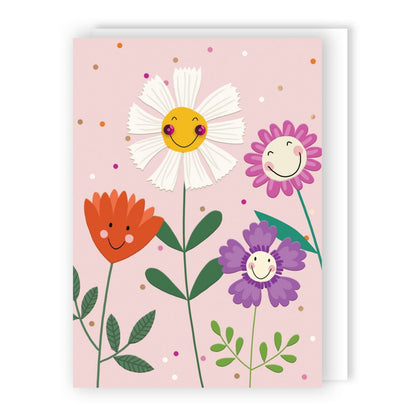 Hand-Finished Blank Any Occasion Greeting Card Happy Smiling Flower Blooms