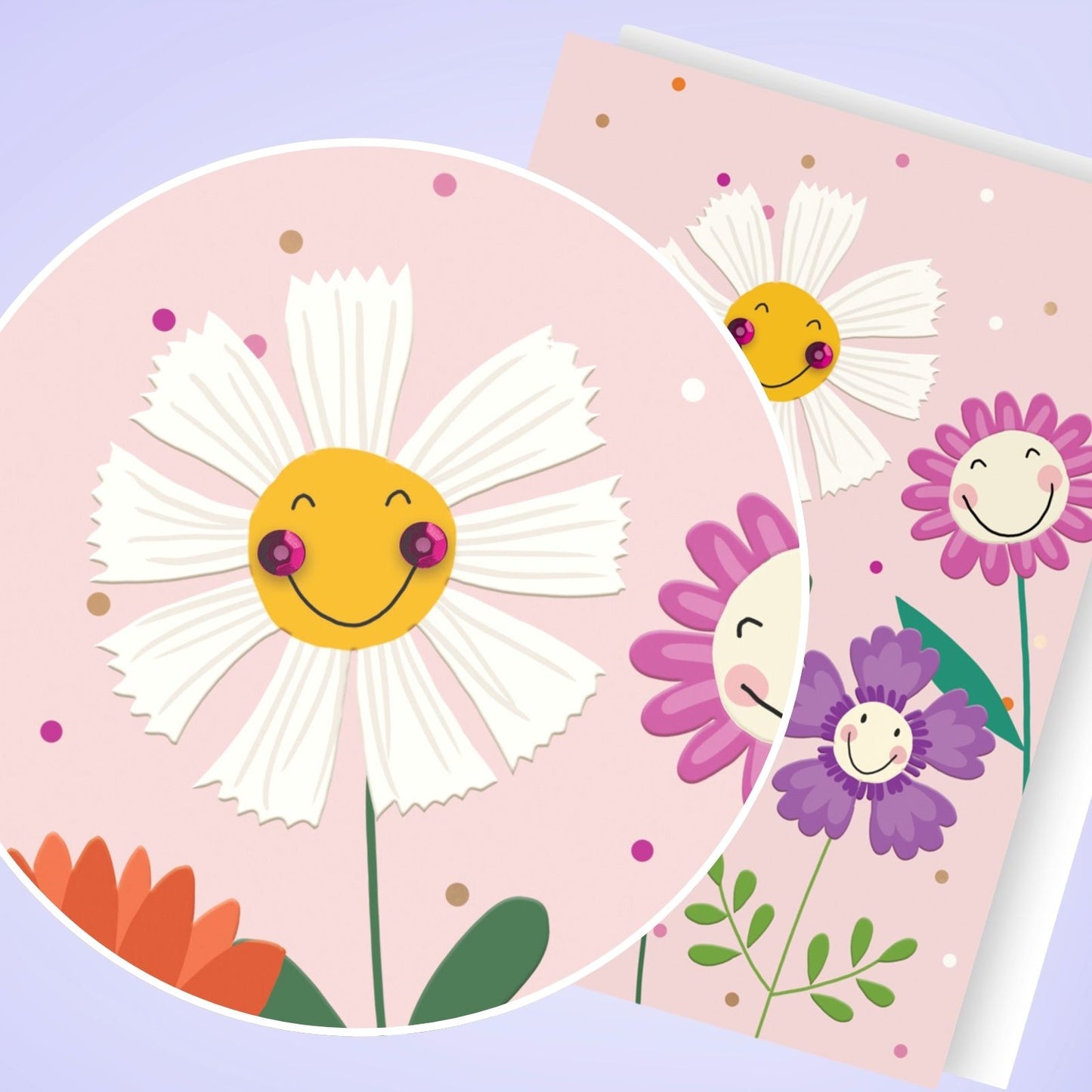 Hand-Finished Blank Any Occasion Greeting Card Happy Smiling Flower Blooms