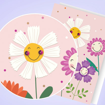 Hand-Finished Blank Any Occasion Greeting Card Happy Smiling Flower Blooms