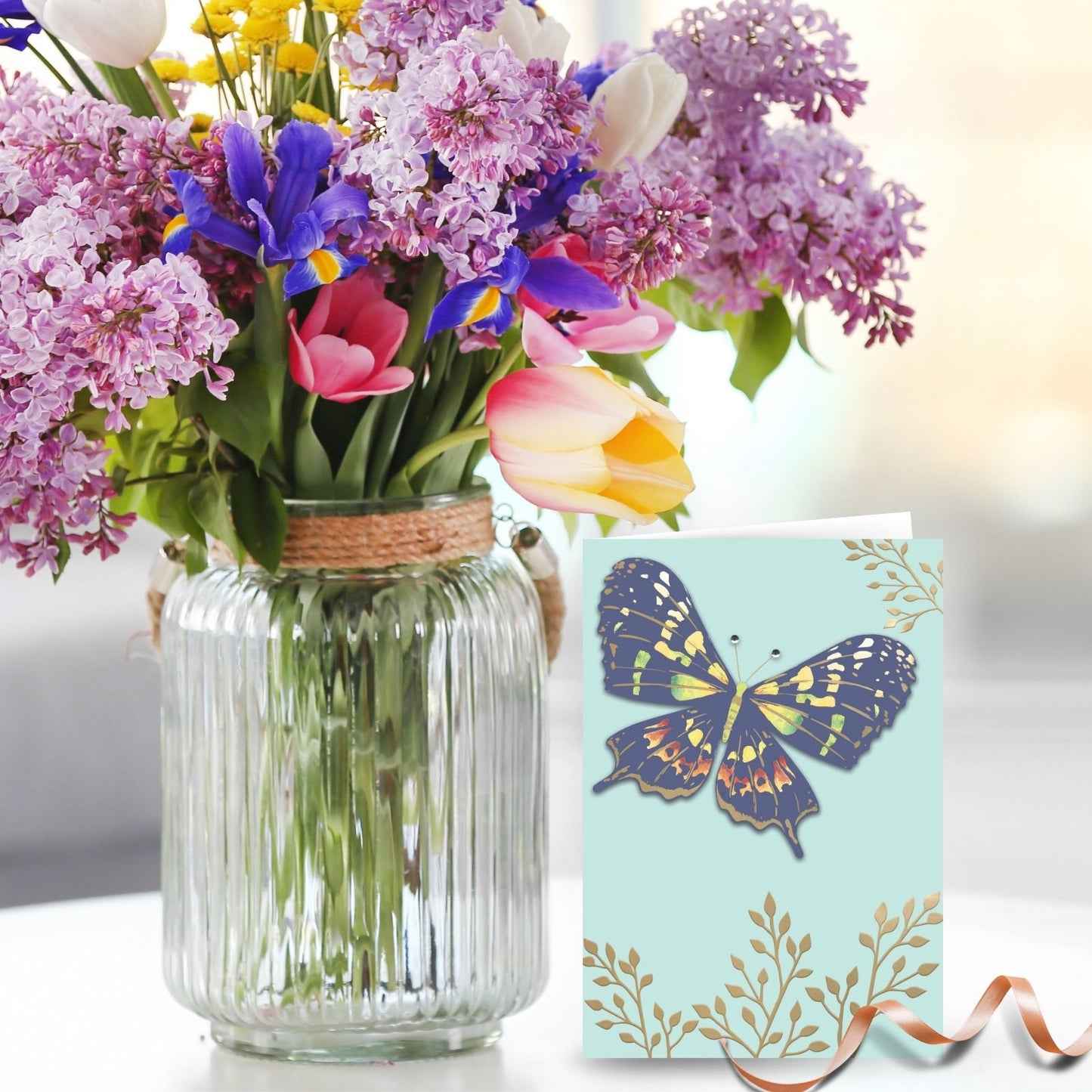 Hand-Finished Greeting Card Embellished Foiled Butterfly Blank For Any Occasion