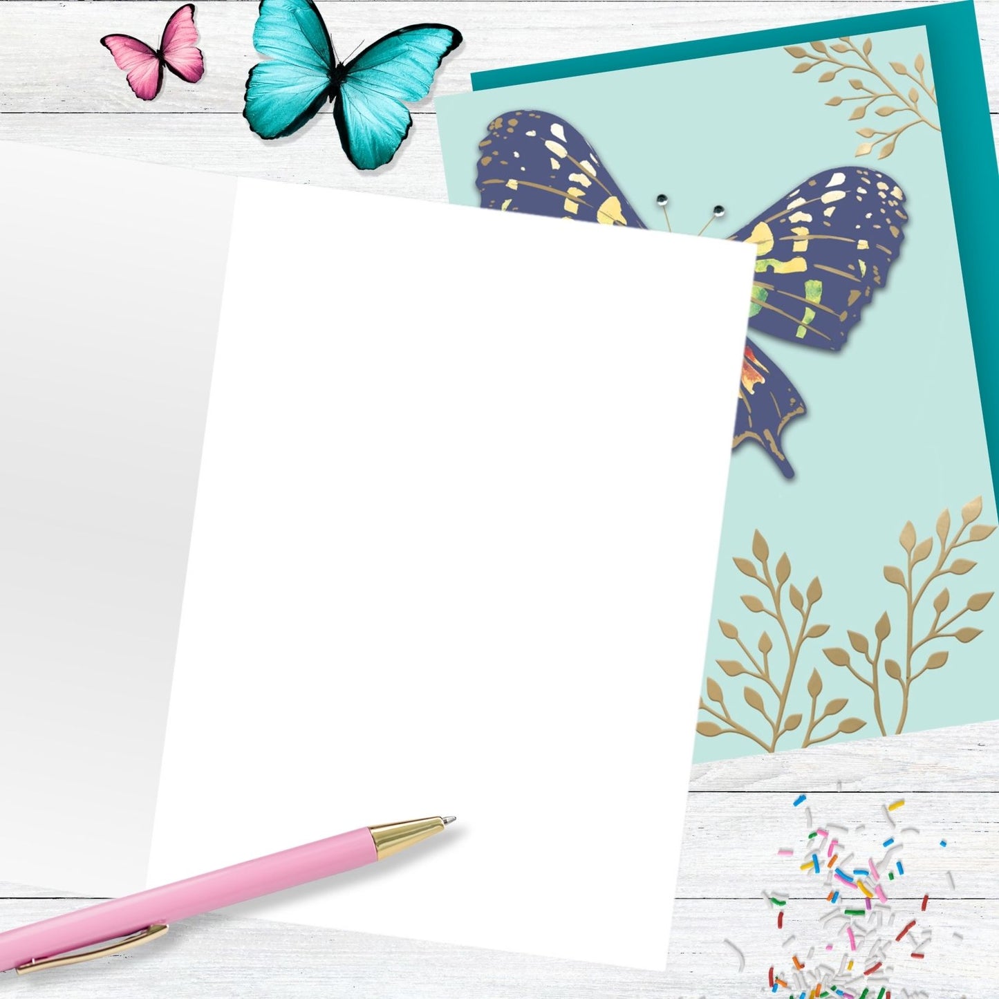 Hand-Finished Greeting Card Embellished Foiled Butterfly Blank For Any Occasion
