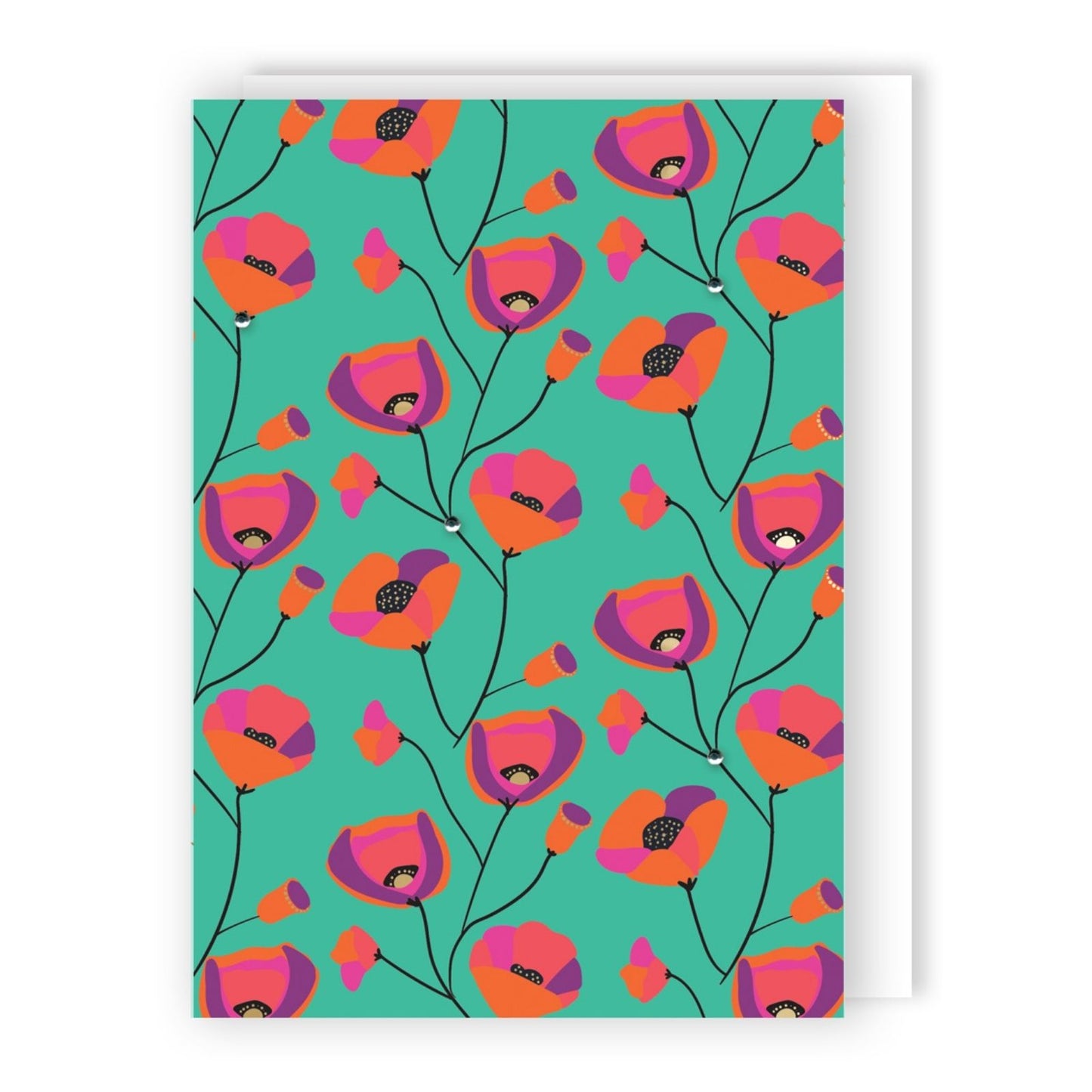 Hand-Finished Greeting Card Foiled Embellished Poppies Blank For Any Occasion