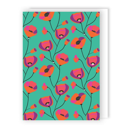 Hand-Finished Greeting Card Foiled Embellished Poppies Blank For Any Occasion