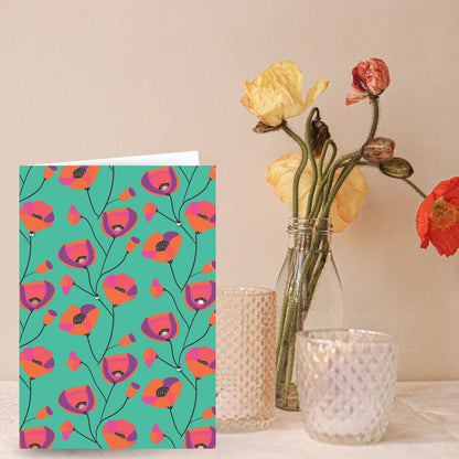Hand-Finished Greeting Card Foiled Embellished Poppies Blank For Any Occasion