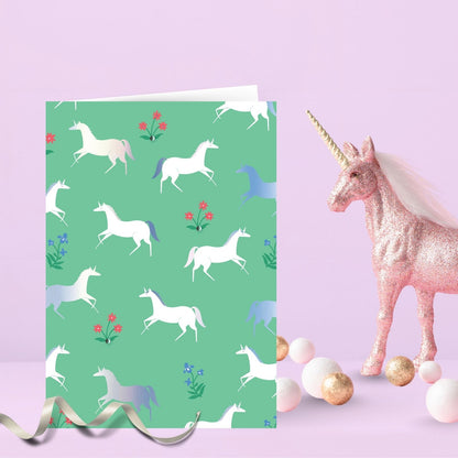 Hand-Finished Unicorns Greeting Card Foiled Magical Blank For Any Occasion
