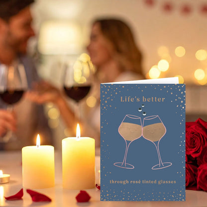 Hand-Finished Blank Any Occasion Greeting Card Life's Better Rosé Tinted Glasses