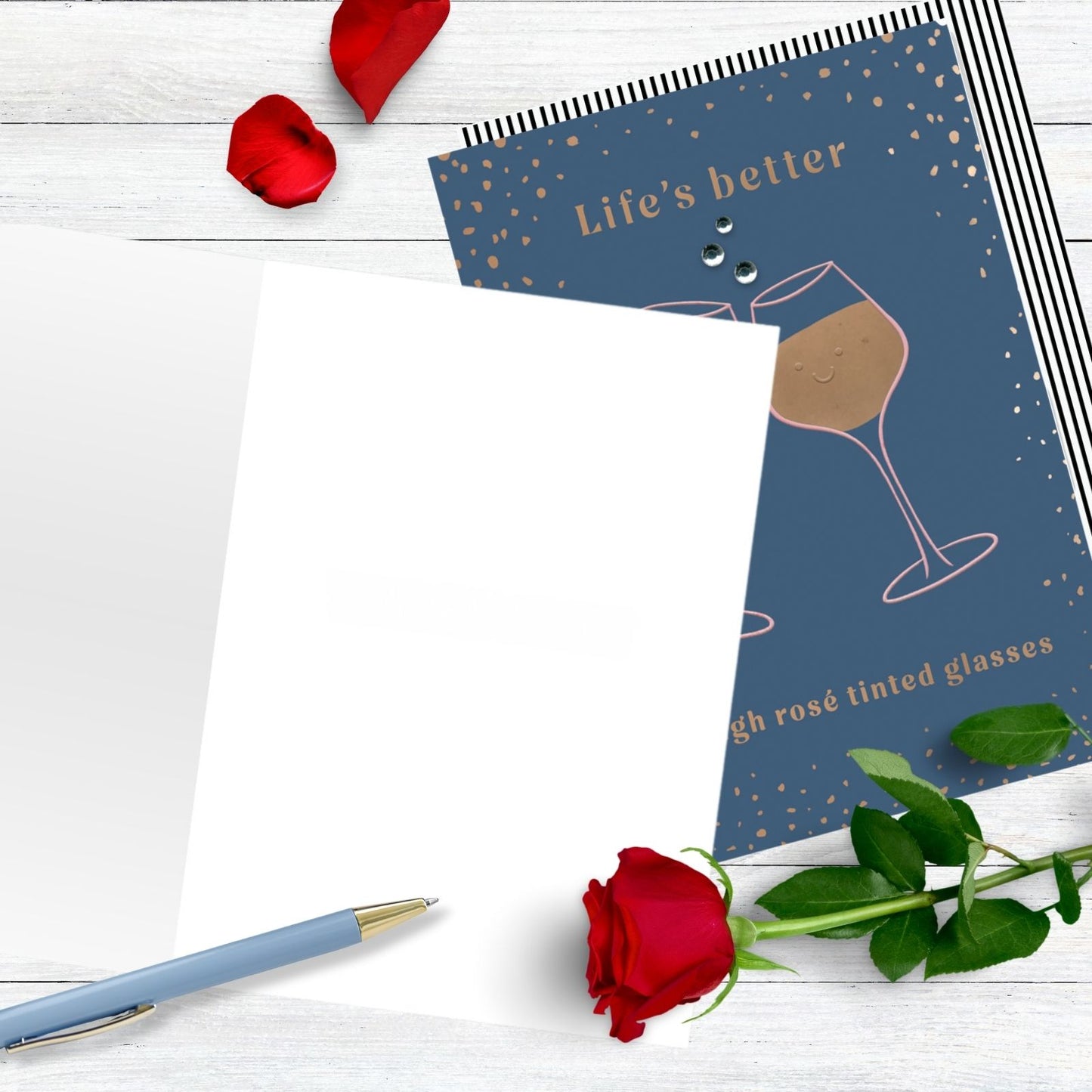 Hand-Finished Blank Any Occasion Greeting Card Life's Better Rosé Tinted Glasses
