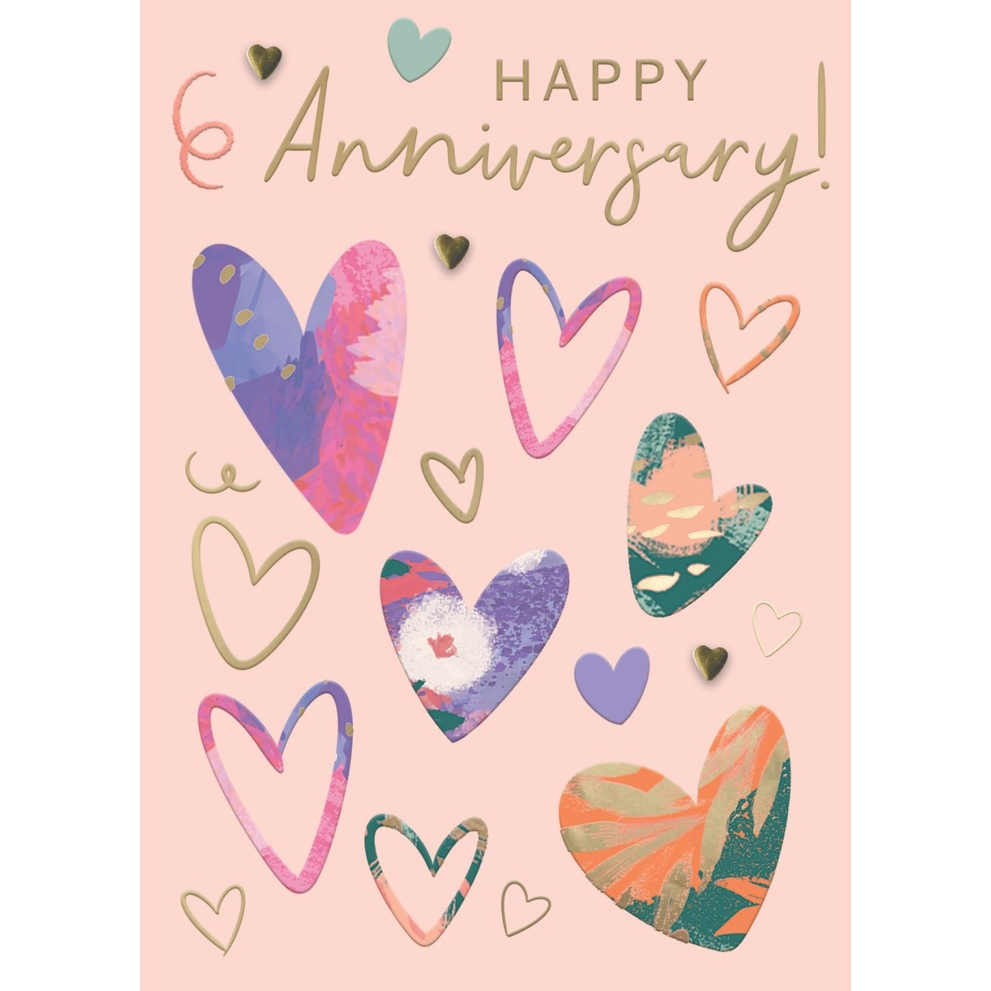 Hand-Finished Happy Anniversary Celebration Greeting Card Colourful Love Hearts