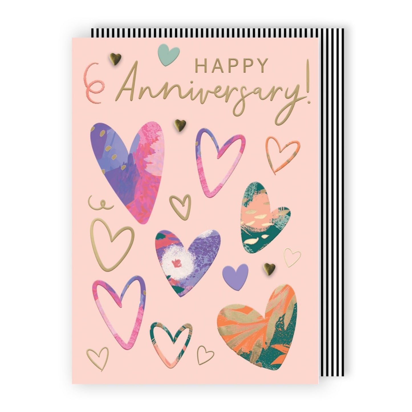 Hand-Finished Happy Anniversary Celebration Greeting Card Colourful Love Hearts