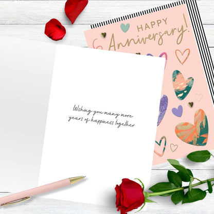 Hand-Finished Happy Anniversary Celebration Greeting Card Colourful Love Hearts