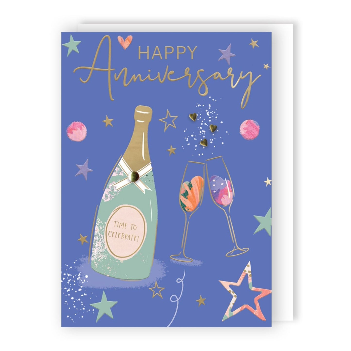 Hand-Finished Anniversary Greeting Card Sparkling Champagne Flutes Embellished