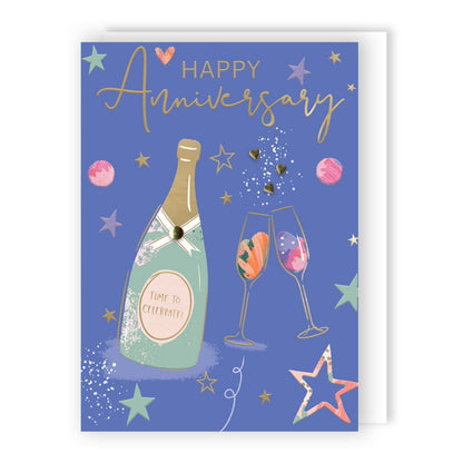 Hand-Finished Anniversary Greeting Card Sparkling Champagne Flutes Embellished