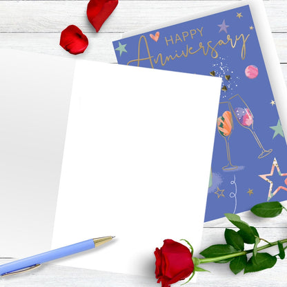 Hand-Finished Anniversary Greeting Card Sparkling Champagne Flutes Embellished