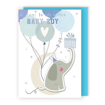 Hand-Finished New Baby Boy Greeting Card Embellished Welcome To The World