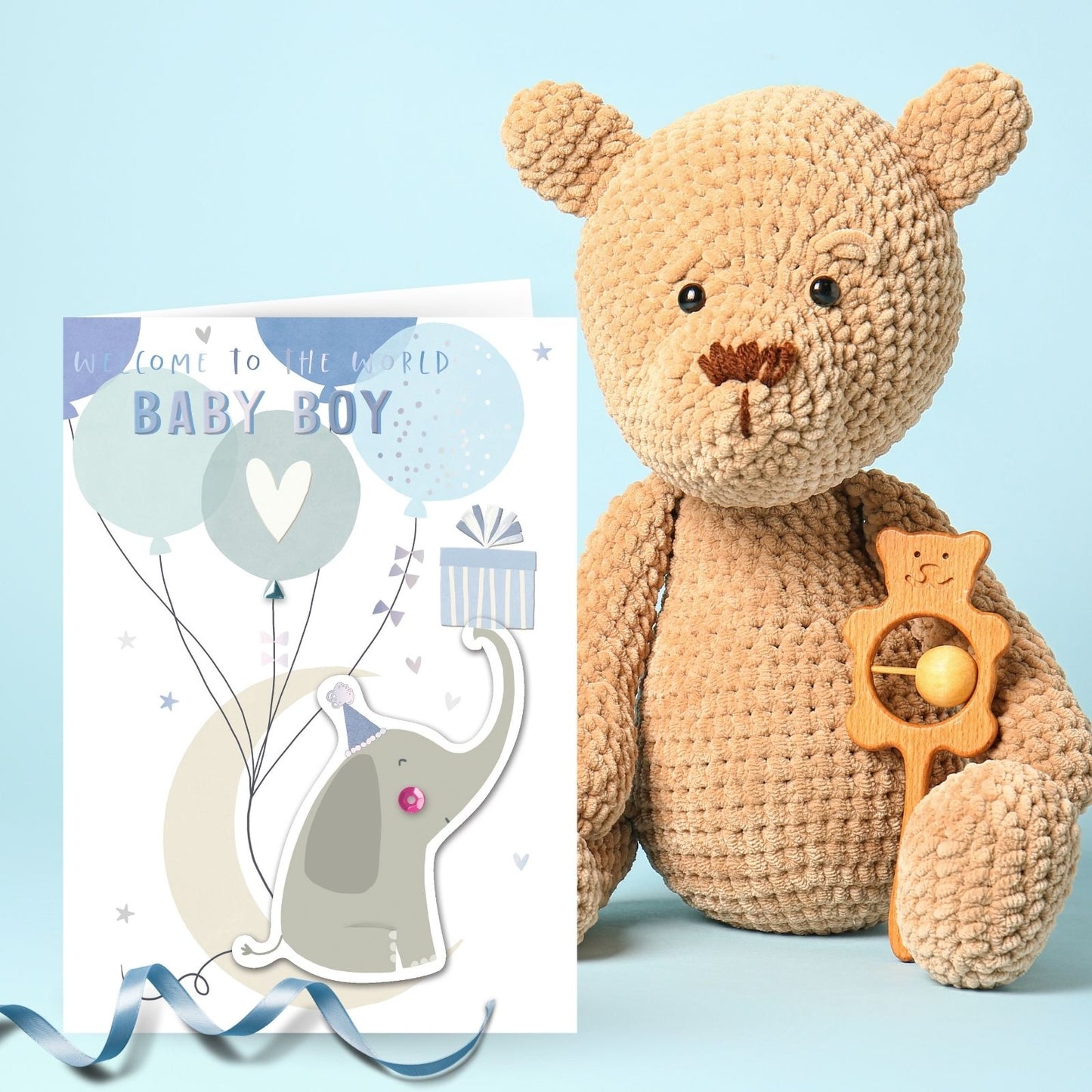 Hand-Finished New Baby Boy Greeting Card Embellished Welcome To The World