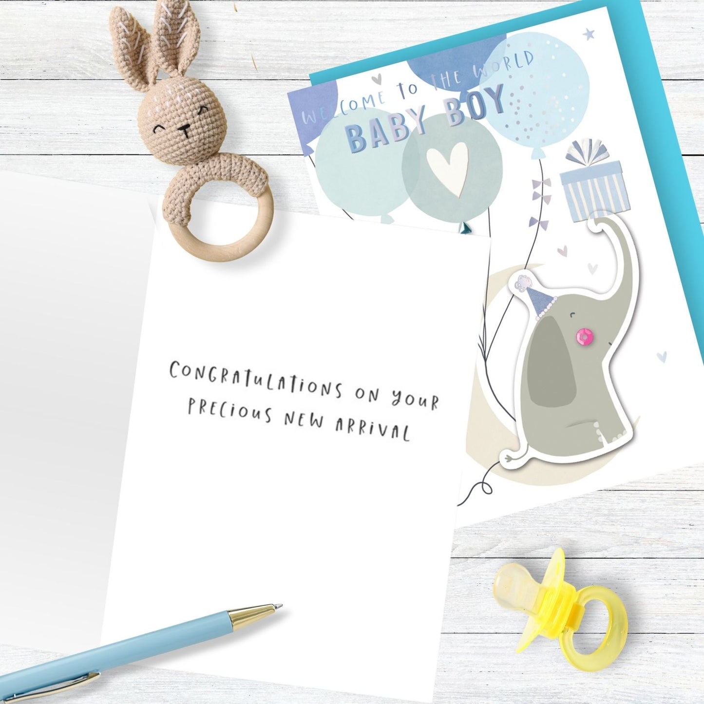 Hand-Finished New Baby Boy Greeting Card Embellished Welcome To The World