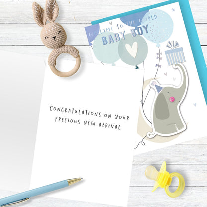 Hand-Finished New Baby Boy Greeting Card Embellished Welcome To The World