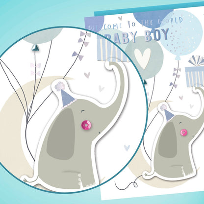 Hand-Finished New Baby Boy Greeting Card Embellished Welcome To The World