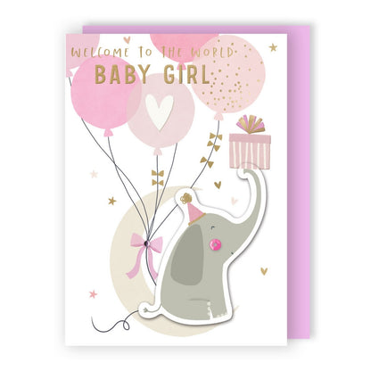 Hand-Finished New Baby Girl Greeting Card Embellished Welcome To The World