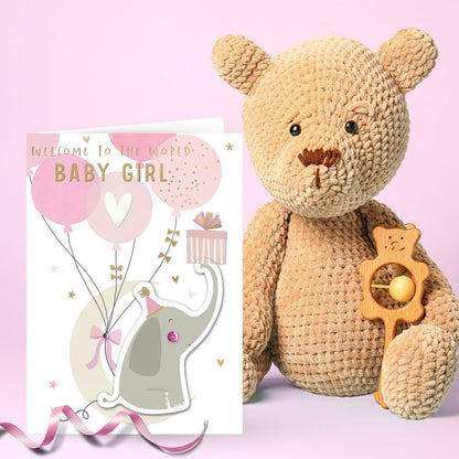 Hand-Finished New Baby Girl Greeting Card Embellished Welcome To The World