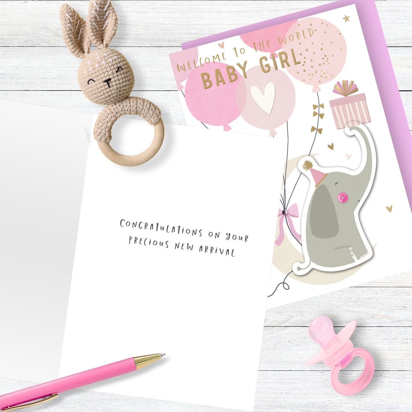 Hand-Finished New Baby Girl Greeting Card Embellished Welcome To The World