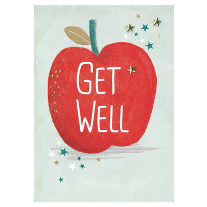 Hand-Finished Get Well Card Cheerful Embellished Red Apple Feel Better Soon