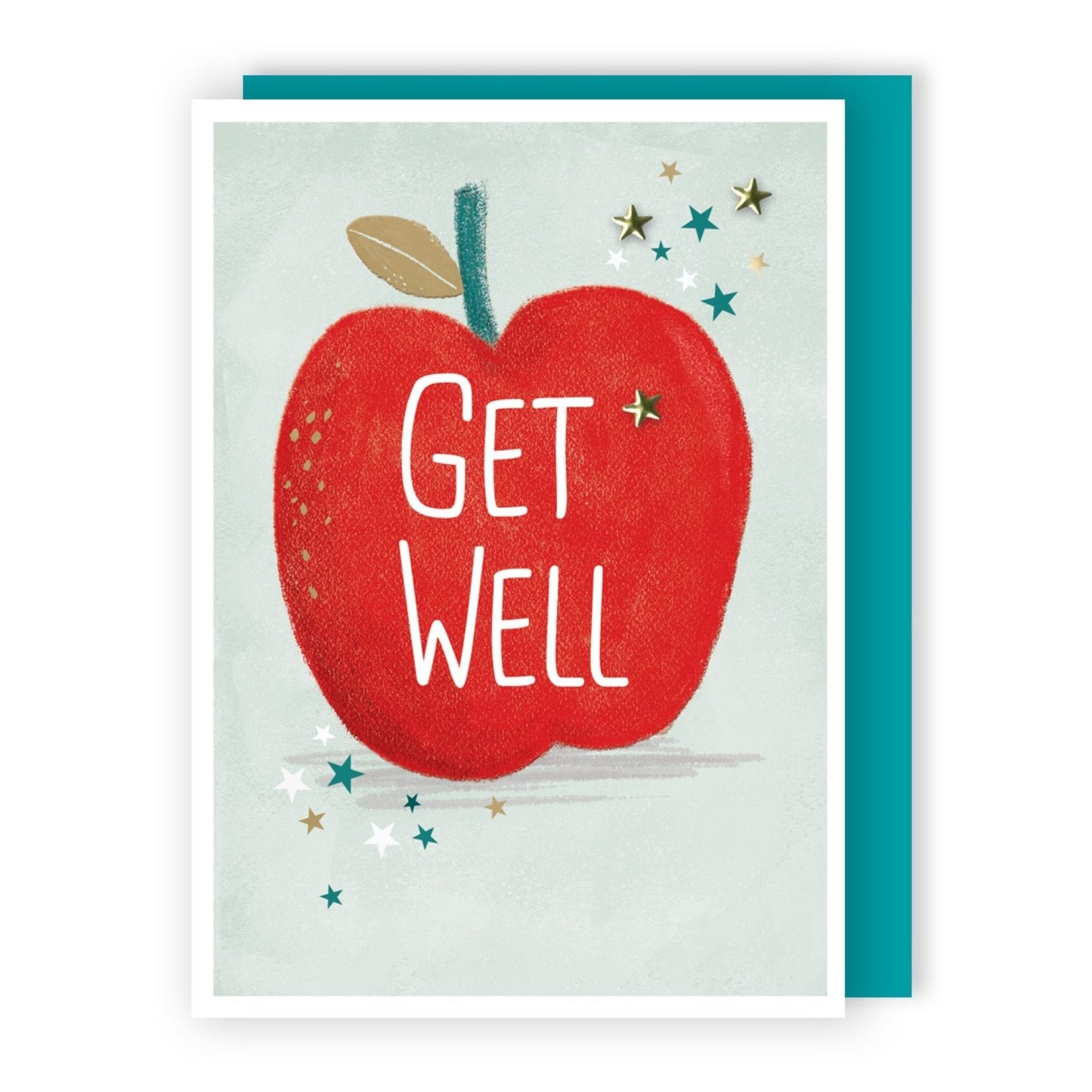 Hand-Finished Get Well Card Cheerful Embellished Red Apple Feel Better Soon