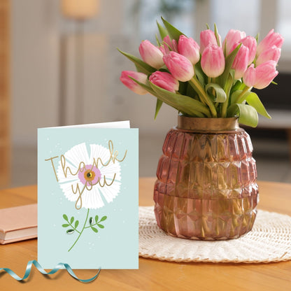 Hand-Finished Thank You Greeting Card Brightly Blooming Floral Simple Thankyou